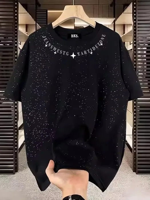 

plus Size 300 Pou Heavy Du Tianxing round Ne ort Sve T-irt ex Summer American Loose Pure Cotton f Sve...