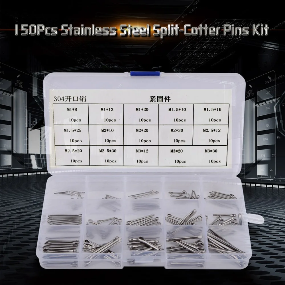 150 Pcs 304 Stainless Steel Cotter Pins 15 Sizes Small Cotter Pins Cotter Pin Assortment Kit Heavy Duty Hardware Pins