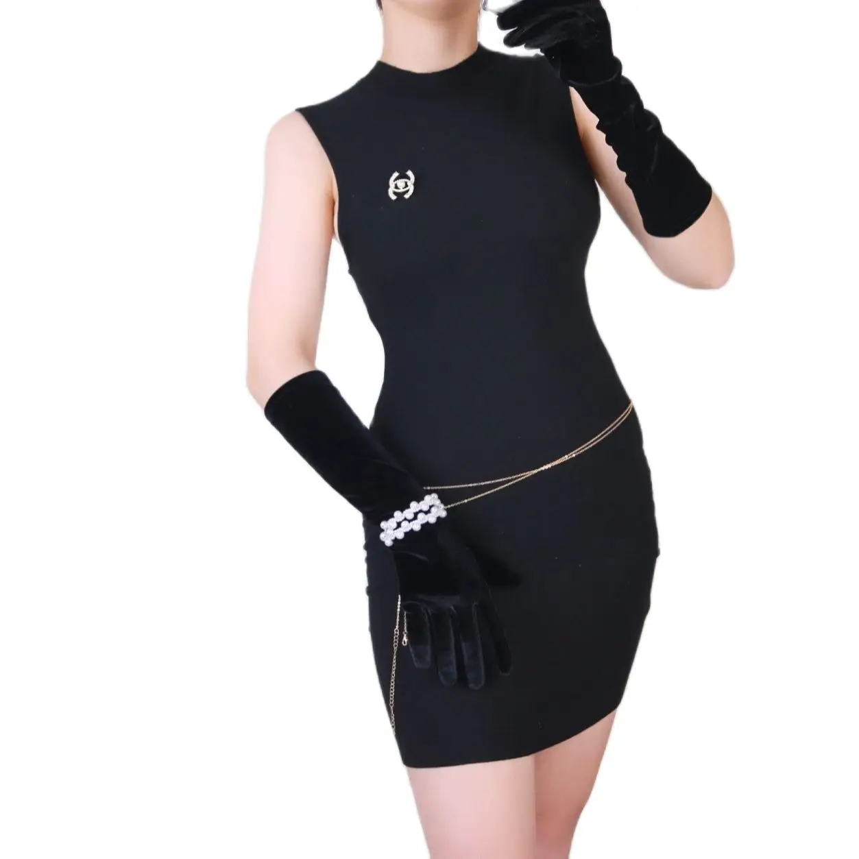 Black Velour Gloves 40cm Medium And Long Section Vestido de noche High Elastic Swan Velvet Gold Velour Touch Female WSR16