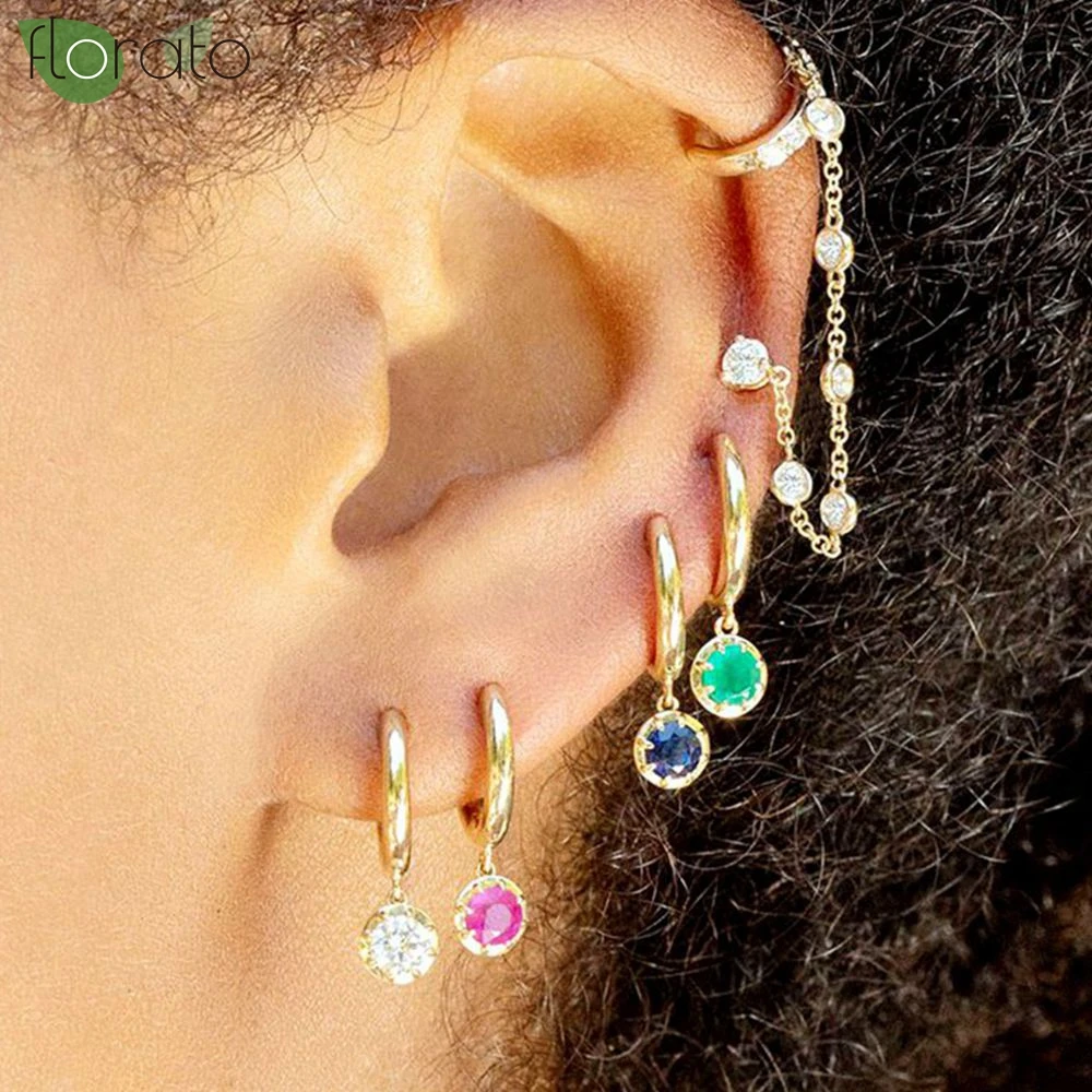 

Gold Plated Drop Hoop Earrings for Women Colored CZ Zircon 925 Sterling Silver Needle Round Dangle Earrings Trendy Jewelry Gift