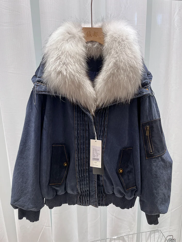 2025 New Fashion Winter Women Goose Down Jacket Natural Raccoon Fur Collar Parkas Luxury Puffer Jackets Cusual Clothing