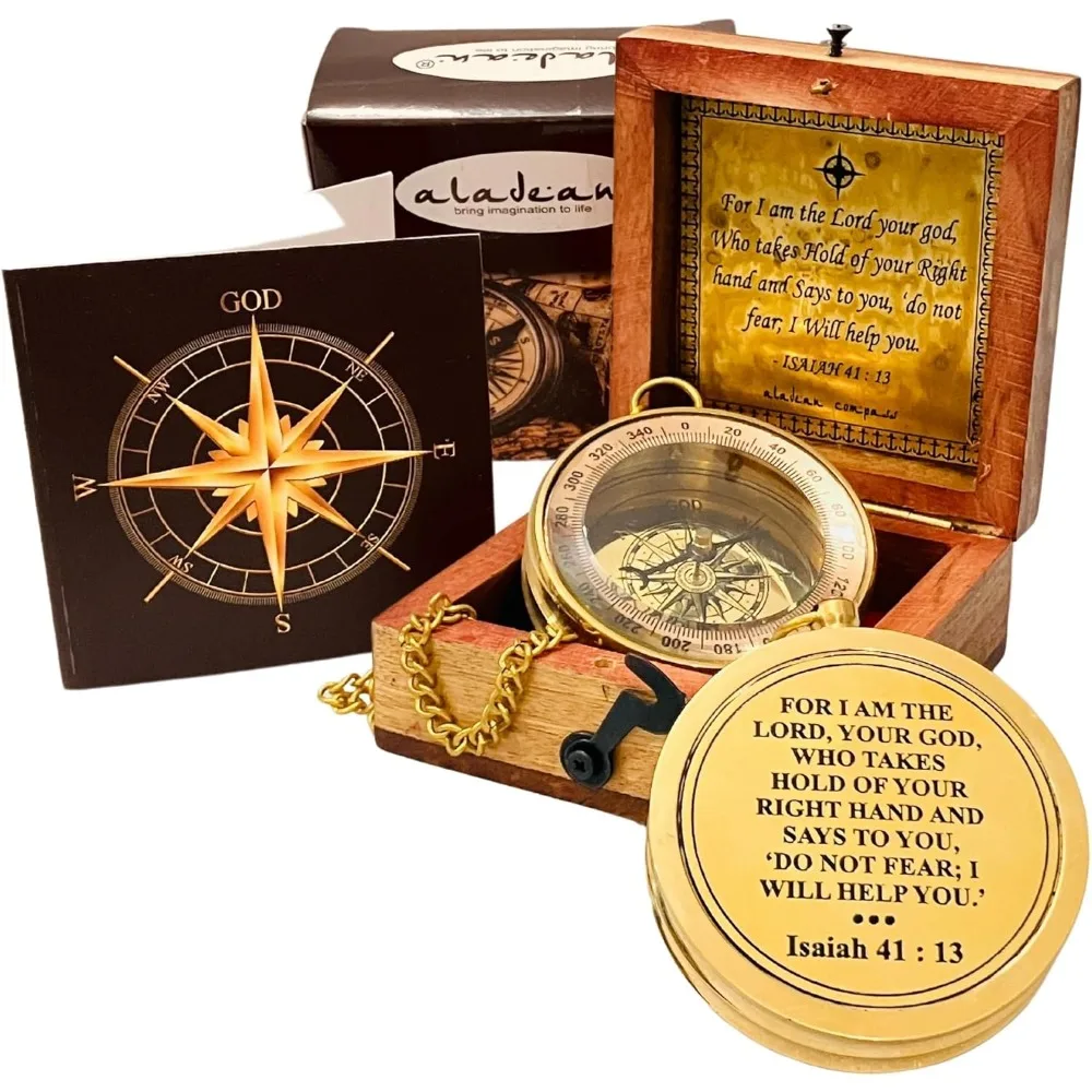 

Faith Compass Engraved with Isaiah 4113 Inspirational Gift of Heavenly Guidance
