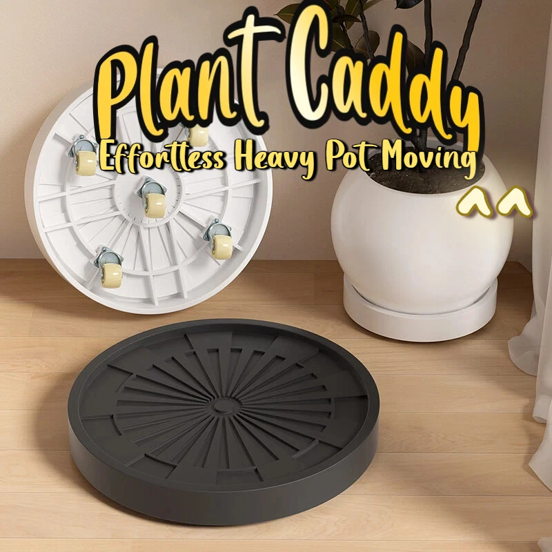 Large Round Plant Caddy with Wheels, Thick PP Plastic Flower Pot Rolling Base Stand Dolly Heavy Duty, Black White