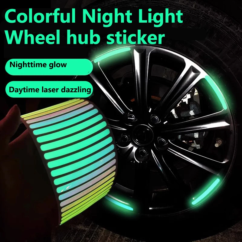 20pcs Creative Colorful Laser Night Light Tire Collision Warning Patch for Automotive Wheel Hub Reflective Stickers