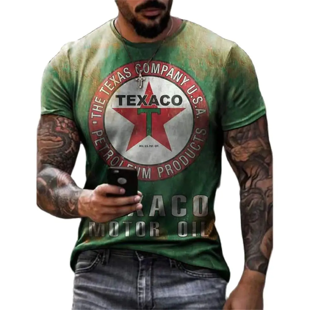 Fashion Summer New Style Castrol Retro Short-sleeved Men\'s T-shirt 3D Printing Oil T-shirts For Men O-collar Top Oversized Tees