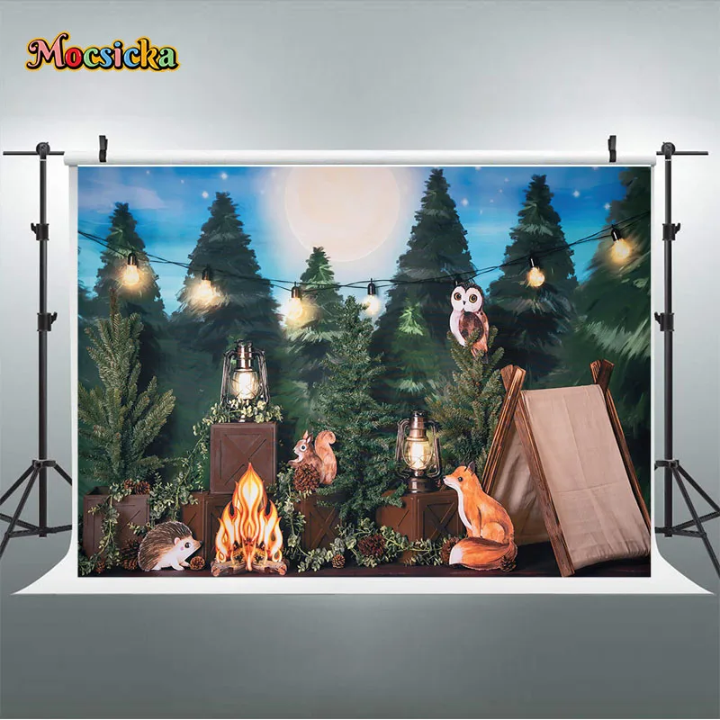 Mocsicka-خلفية تصوير غابة للأطفال ، خلفية تحطيم كعكة عيد الميلاد ، ديكور غزال الطفل ، مستلزمات استوديو تصوير تخييم