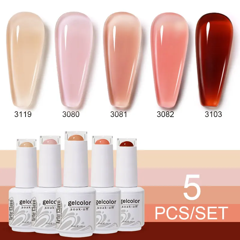 Arte Clavo 5 Colori Serie Gel Vernice Kit Gel Soak Off UV Smalto Gel Per Unghie Artistiche Set Top Coat 15ml Bottiglia di Vetro Nuovo 2022
