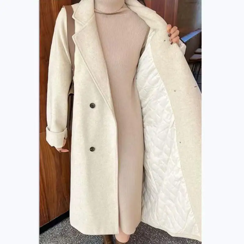 

2025 Medium-length Woolen Coat Women Fashion Trend Casual Loose Elegant Thickened with Cotton Lining Jackets Coats Outerwear