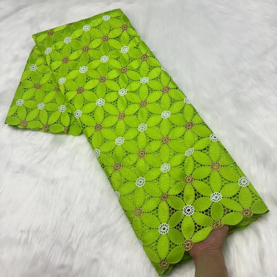 

5Yards/Lot Popular Lemon Green Guipure Lace African Water Soluble Fabric Embroidery For Dressing LS59