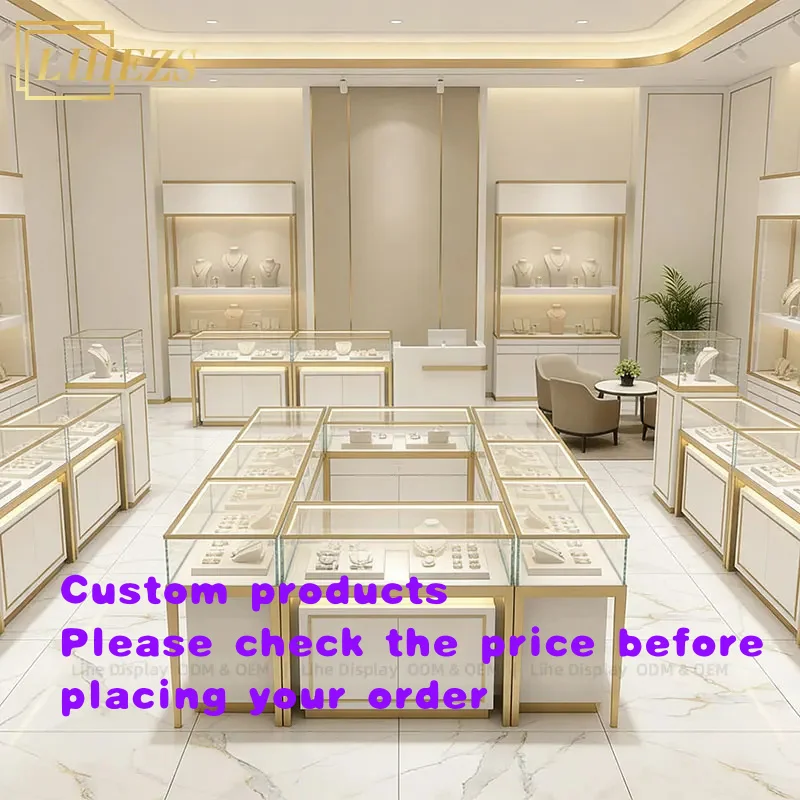 custom.Jewellery Display Cabinet White and LED Lighting Modern Luxury Wood & Glass Retail Interior Decoration