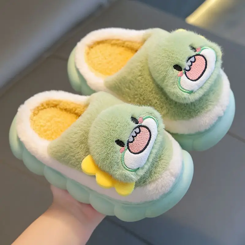 Anti-skid Winter Warm Kids Slippers Cartoon Furry Baby Girls Home Indoor Plush Shoes Soft Sole Floor Warm Cotton Slippers