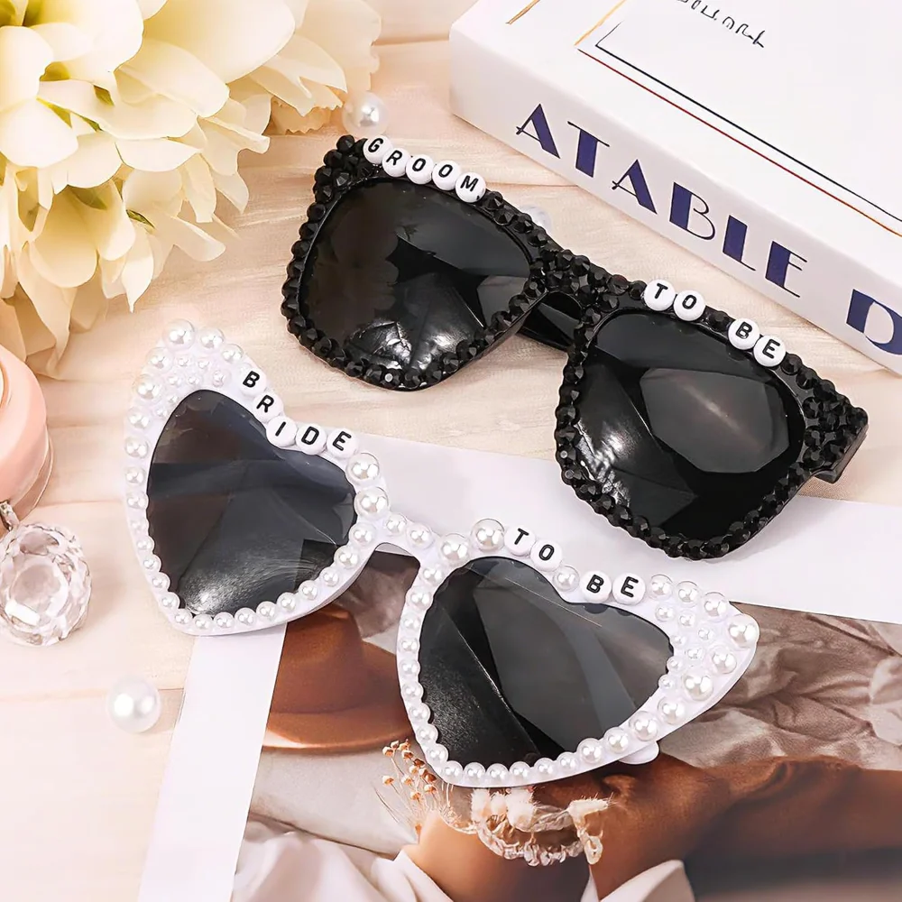 Braut- und Bräutigam-Sonnenbrillen für Hochzeit, Junggesellenabschied, Verlobungsfeier und Brautparty, Foto-Requisiten und Accessoires – Detail 5