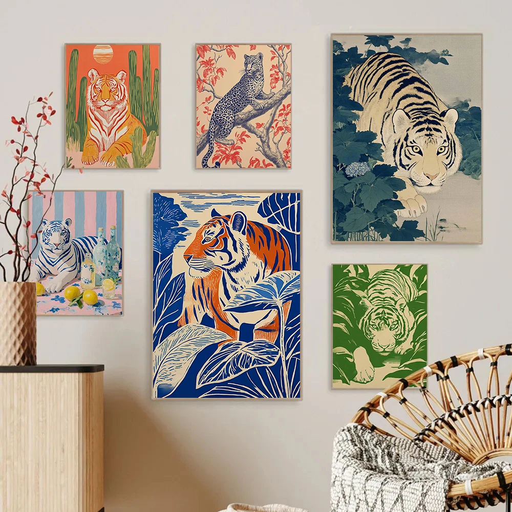 Vintage Safari Japanese Tiger Posters Minimalist Jungle Asian Animal Prints Canvas Painting Wall Pictures Home Living Room Decor