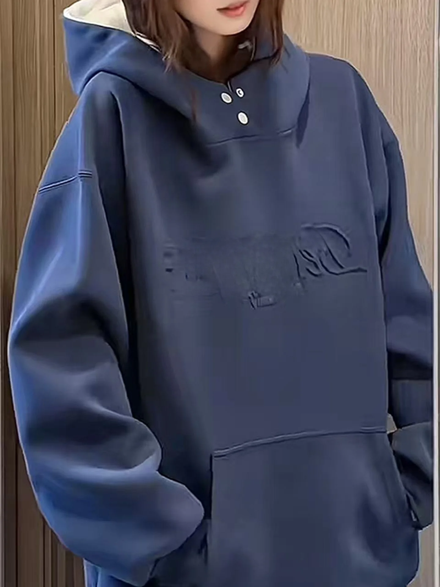 

Copper Buttoned Hoodie Sweatirt Thiened Fce Warm Casual Streetwear for Men Autumn Winter Faion Brand Outerwear