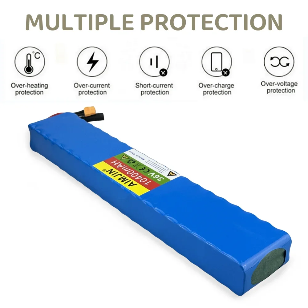 Batterie aste au lithium-ion pour scooter électrique, BMS intégré, 10S4P, 36V, 10400mAh, 18650, nouveau