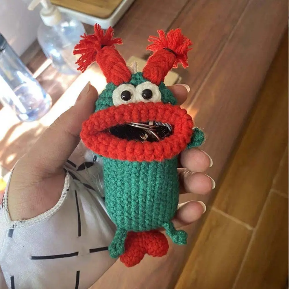 Key Chain Car Key Cover Children Gift Big Mouth  Key Pendant Hand Woven Wool Key Bag Knitting Key Case Sausage Mouth Key Bag