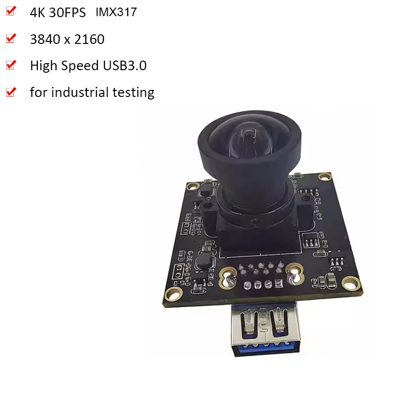 3840 x 2160 4K 8MP HD IMX317 USB3.0 Camera Module High Speed FF 95° 30FPS MJPEG, YUV2 for Product Vision