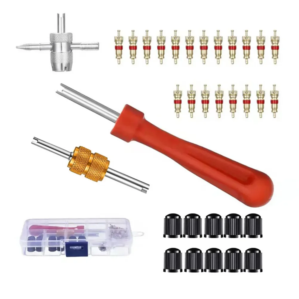 33Pcs Car Bicycle Slotted Handle Tire Valve Stem Core Remover Screwdrive Car Tire Valve Tool Wrench Tire Valve Core Valve Core