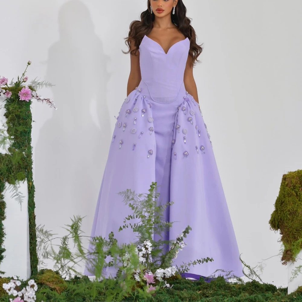 

Muloong Purple Sweetheart Maxi Dress with Rhinestone Floor Length Beaded A Line Saudi Aribia Women Dressed For Prom 2023