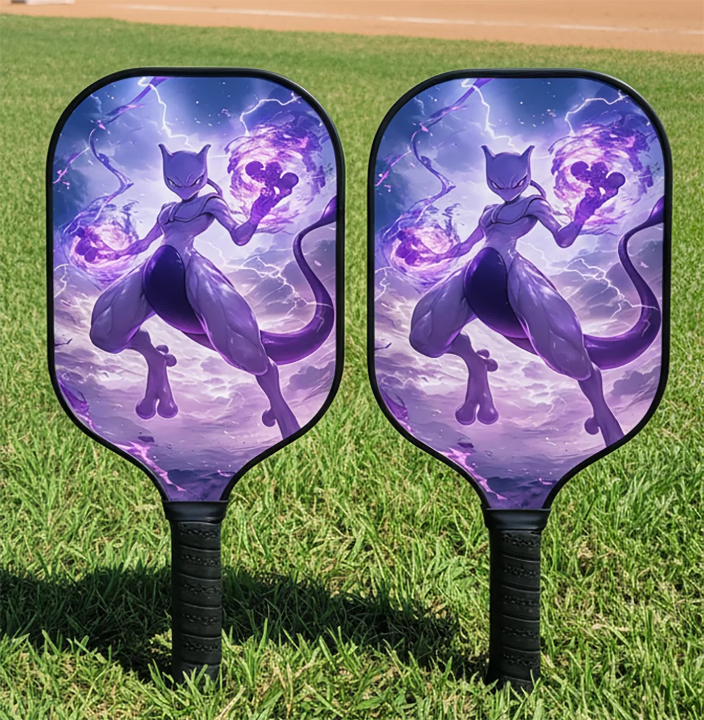 애니메이션 피규어 스타일 포켓몬 뮤츠 독특한 카본 파이버 유리섬유 피클볼 패들 - 전문가/중급자/초보자용
