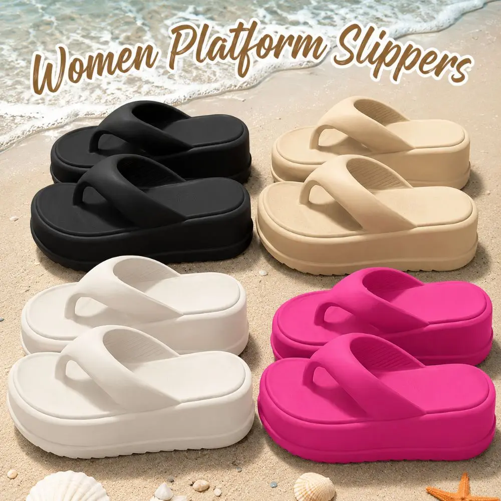 Height-increasing Platform Slippers 5CM EVA Soft Sole Women's Flip Flops Lightweight Non-slip Beach Sandals Everyday Outfits