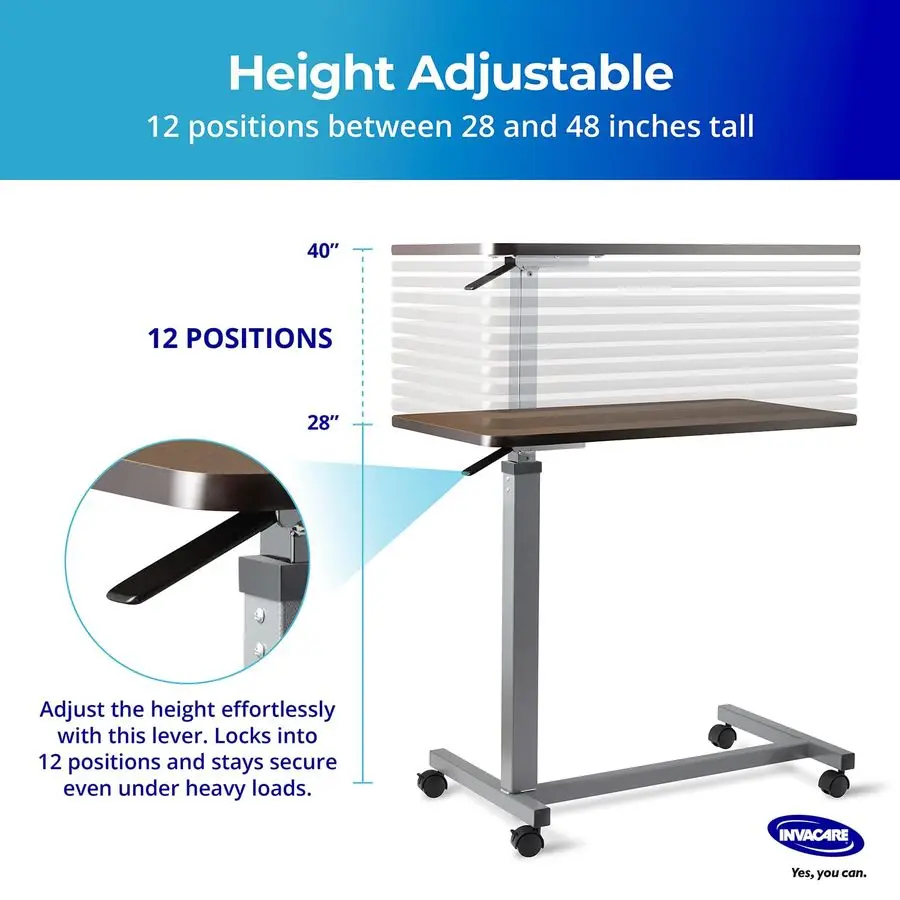 Bed Table, Height Adjustable Overbed Table, Hospital Bedside Table, Medical Rolling Desk with Wheels, Waterproof Medical and Hom