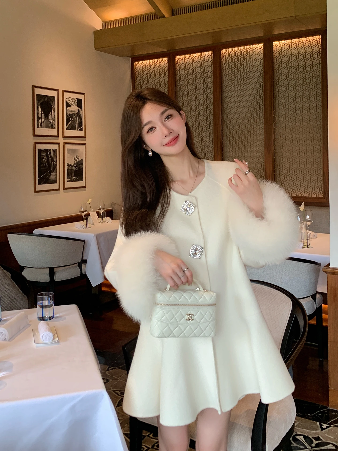 

Двустороннее шерстяное пальто женское с меховым воротником, осенне-зимнее, новинка, свободный крой, однотонное