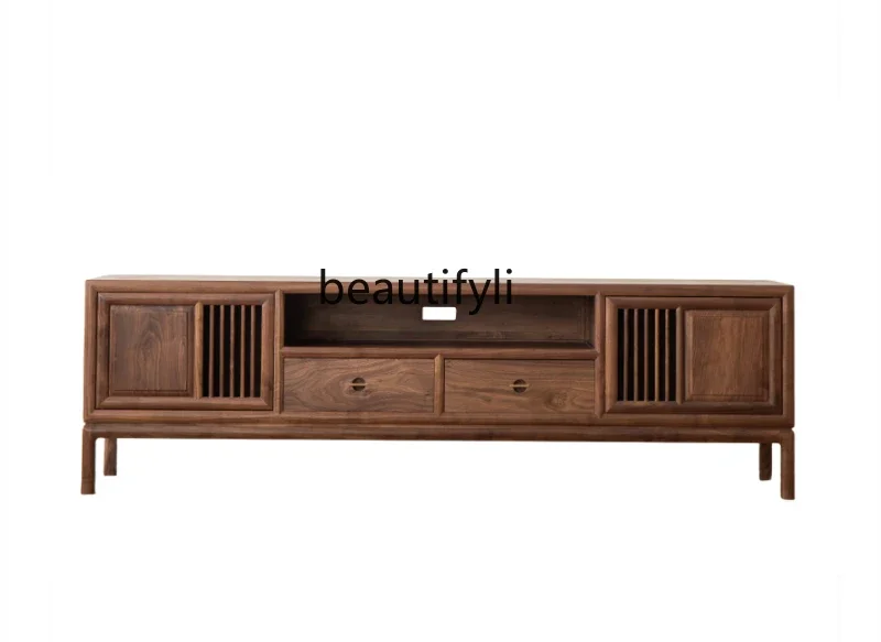 

New Chinese style black walnut solid wood coffee table TV cabinet combination wall cabinet floor cabinet