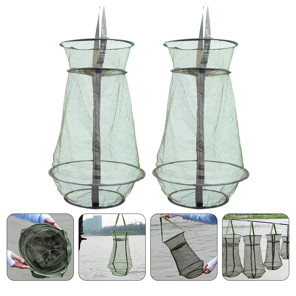 

2Pcs Collapsible Fish Cage Fishing Nets Portable Basket Small Mesh Trap Supplies Pond River Reservoir Shrimp Storage