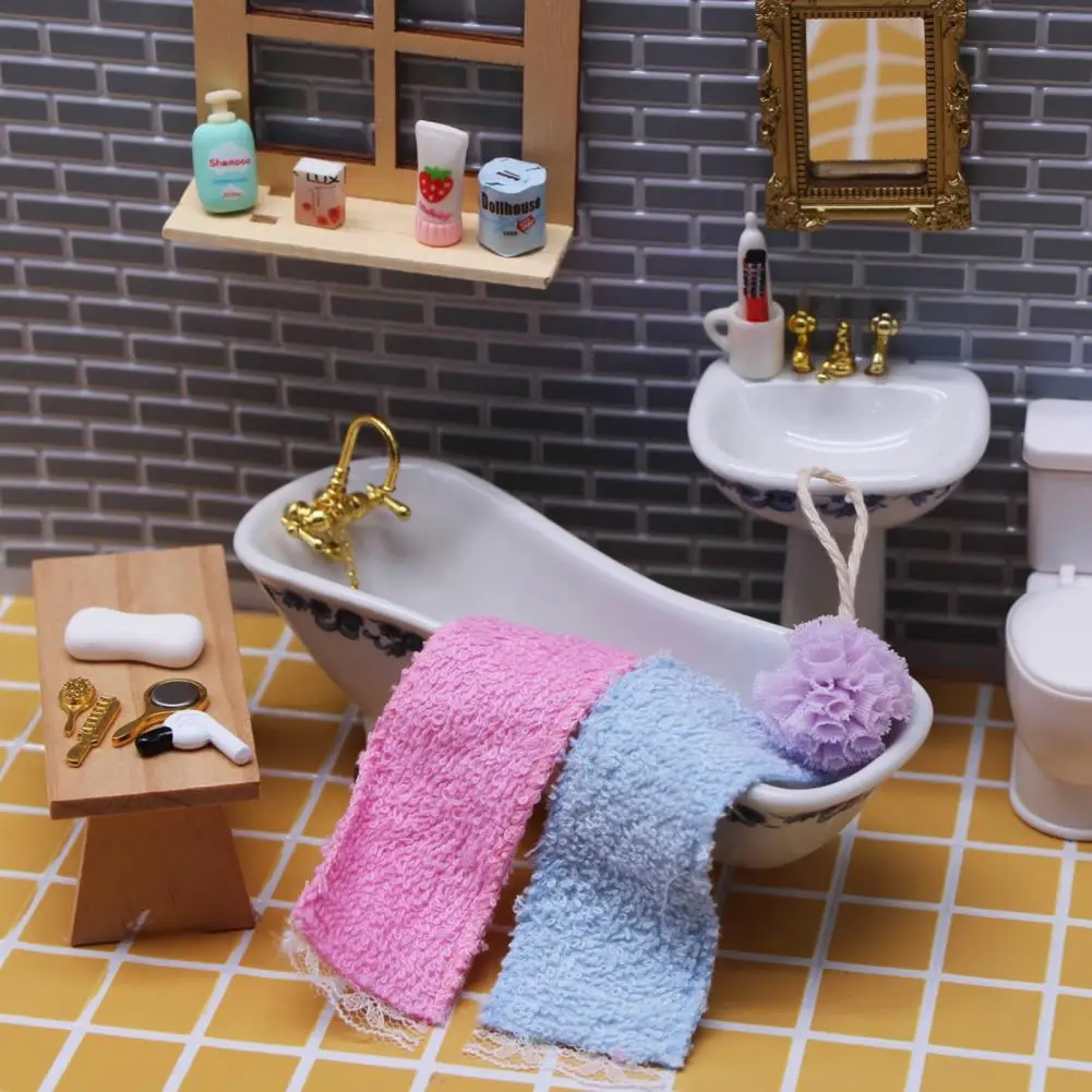 Mini-Badezimmerzubehör für Puppenspiele, Miniatur-Badezimmerzubehör-Set für Puppenhaus-Dekor mit Badewanne, Waschbecken für Puppen