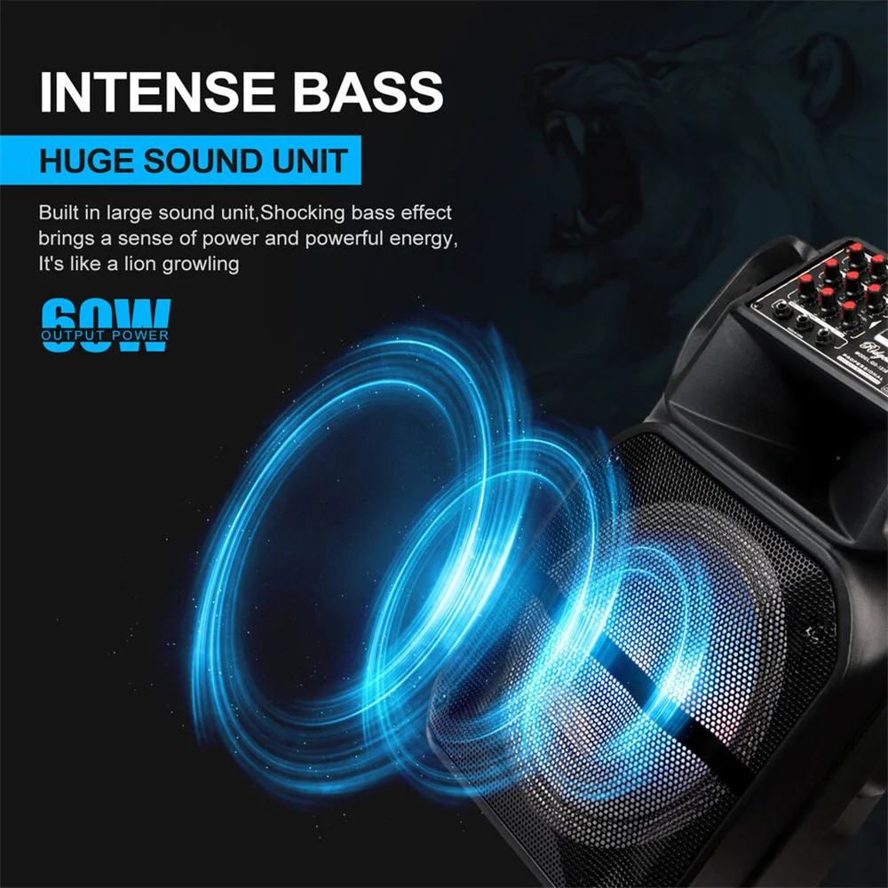 7000W Portable 15” Bluetooth Speaker Subwoofer Heavy Bass Sound System Party Mic AUX Led Light Loud Speaker