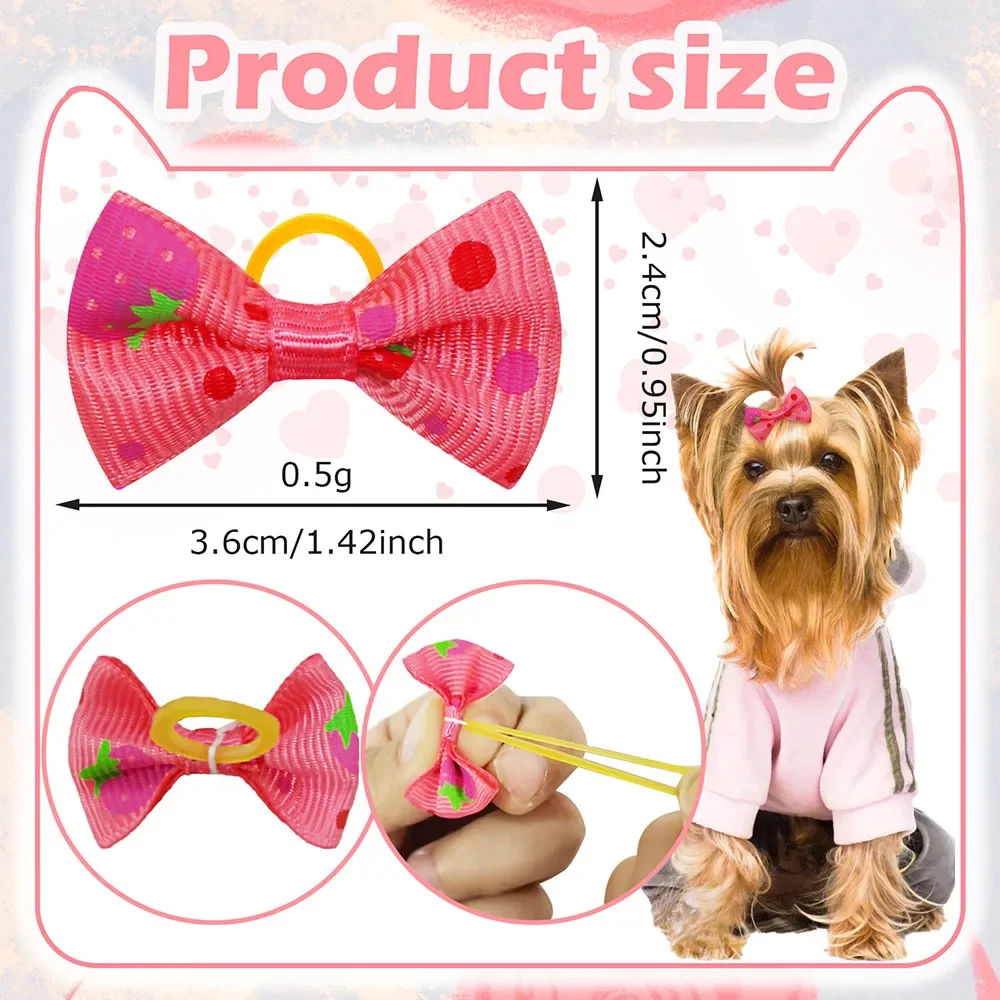 100PCS Puppy Bow Handmade mobile Pet Dog Grooming accessori per capelli fiocchi per cani con elastico per prodotti per animali di piccola taglia e