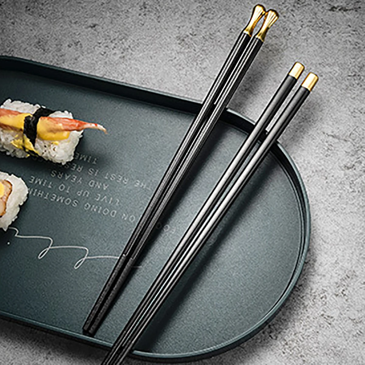 5 Pairs Black Gold Chopsticks Set Korean Food Sushi Sticks Chopsticks Reusable Non-slip Chopsticks Alloy Chinese Chopsticks