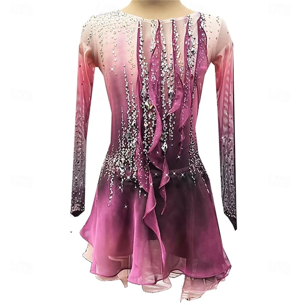 Kids Figure Skating Dress Long Sleeve Ice Skating Outfit Comfortable Stretch Fabric For Daily Practice Competition And Performan