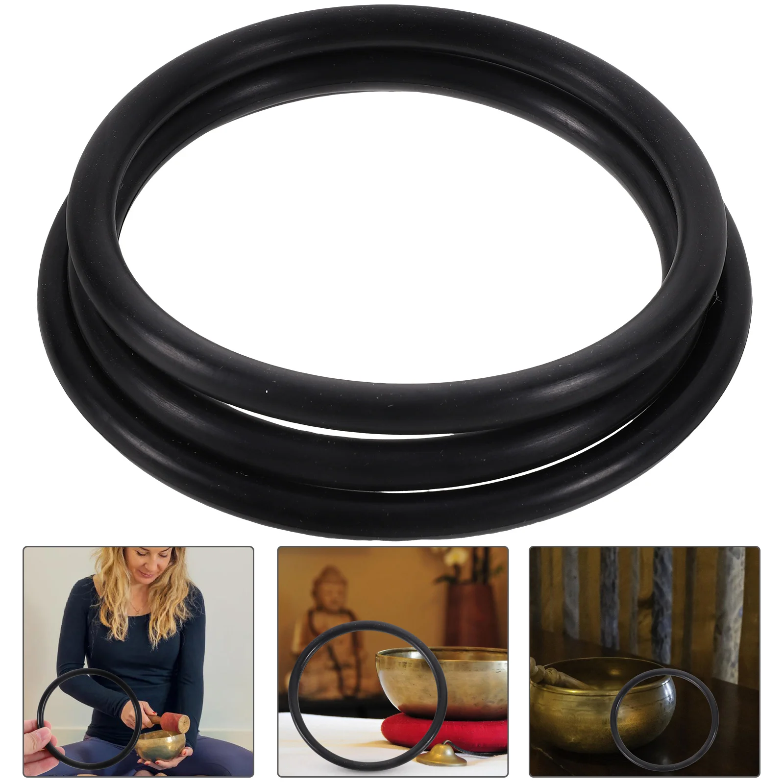 

3 Pcs Sound Bowl Cushion Singing Crystal Washer Rubber Ring Instruments Black