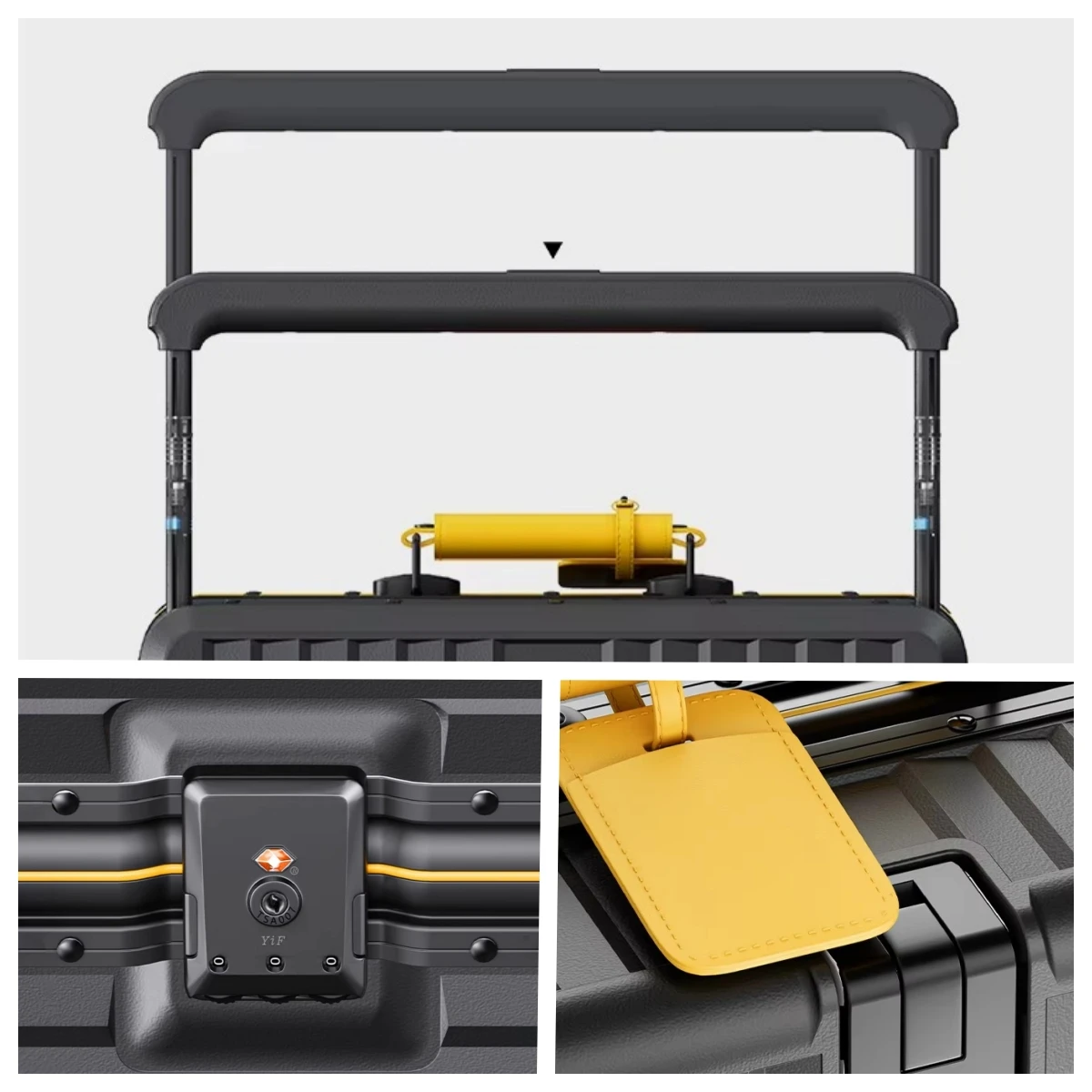 حقيبة سفر بإطار من الألومنيوم ذات سعة كبيرة ومقود واسع مع قفل TSA بعجلة دوارة صامتة ملونة