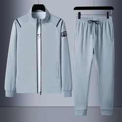 Coat + Pants Spring and fall sports and leisure suit, men's casual plus size sportswear, stretch slim fashion two-piece set