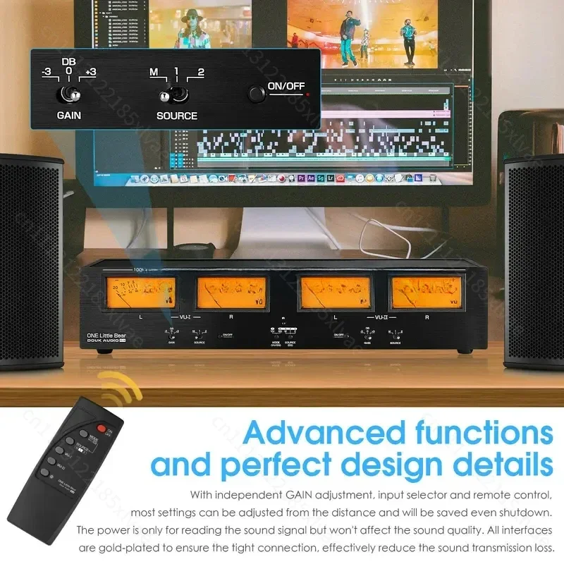 For 4-Channel Analog Audio Splitter with VU Level Rhythm Lights Dual Mic Input RCA XLR Interface Audio Signal Distribution