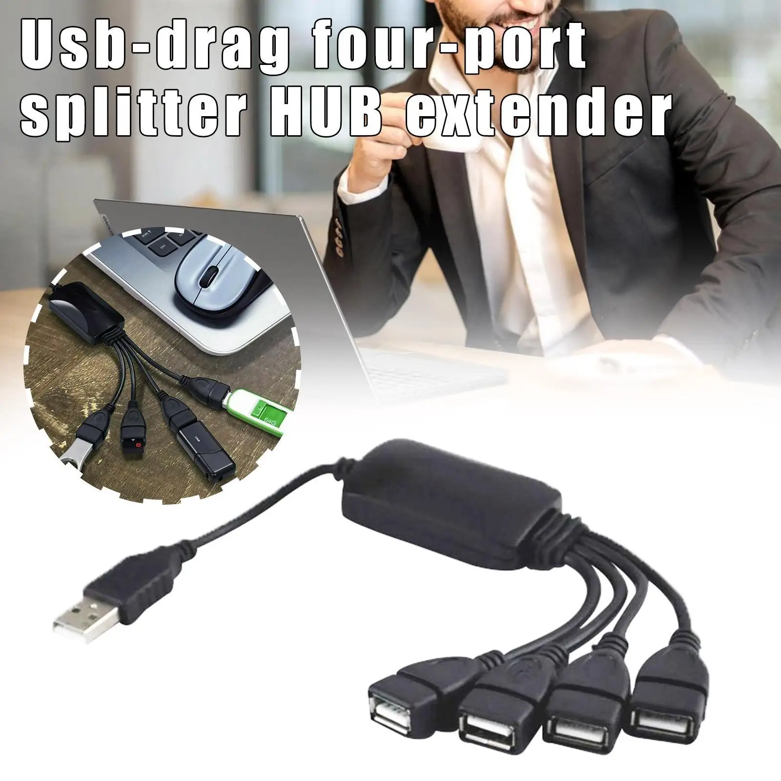 USB 2.0 Computer Splitter Socket 4 In 1 HUB Extension Line Data Cable High Speed Processing Core For Windows 95/98/2000/2003