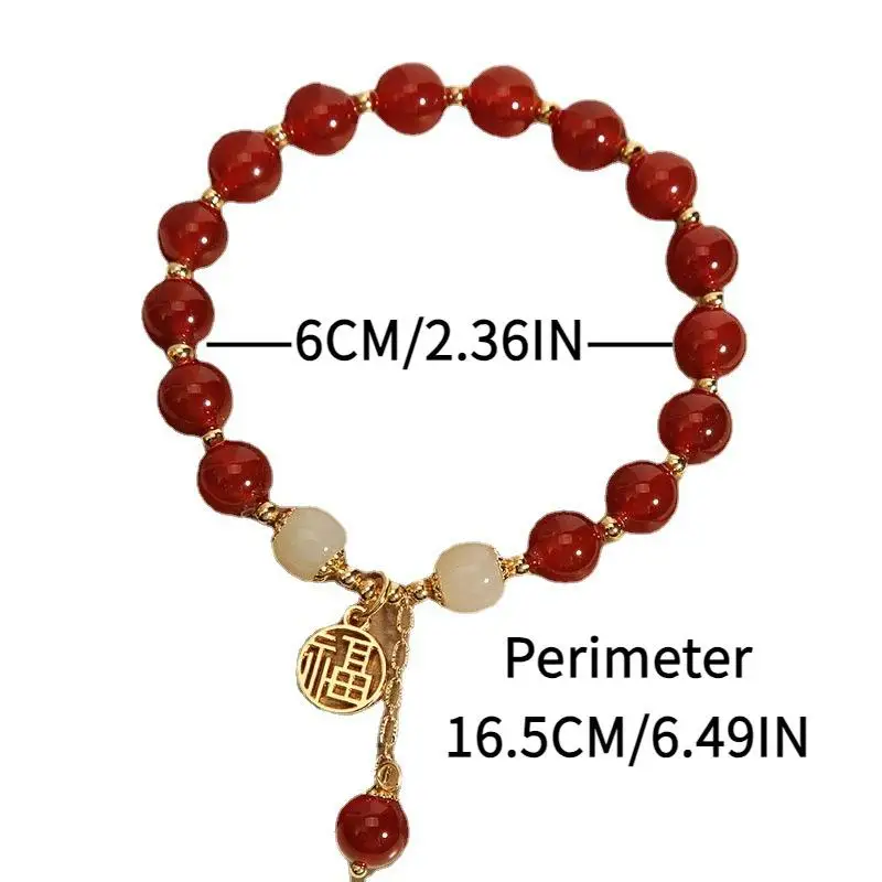 Red Natural Jade Beads Bracelet 1Pcs Healing Gemstone Charm Jewelry for Prosperity and Success Everyday