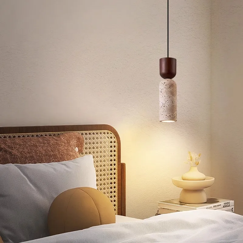 

Art Creative Travertine LED Pendant Light Bedside Hanging Lamp Bedroom Living Room Marble Stone Chandelier Pendant Lamp Lustres