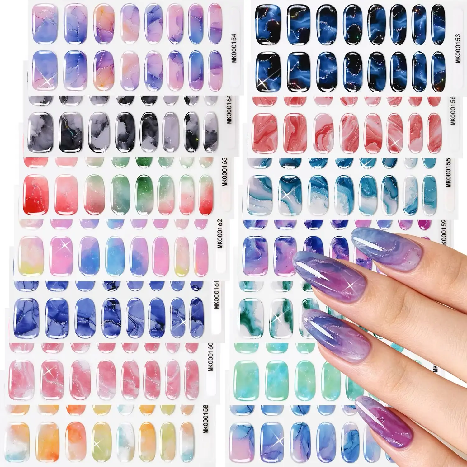 16Tips Marble Baking-Free Nail Sticker Self-Adhesive Full Cover Nail Wraps Long-Lasting Gradient Nail Strips Manicure Decoration