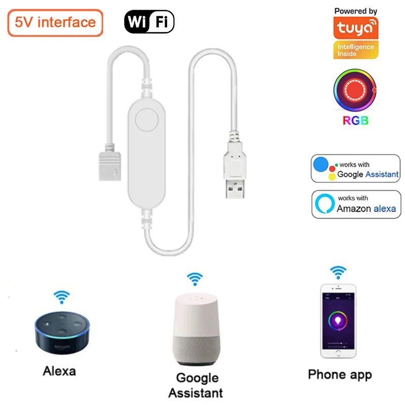 Tuya WiFi LED Controller 5V12V Voice Control For 5050 RGB led Strip Light Smart Life App Control Work with Alxea Google Assitant