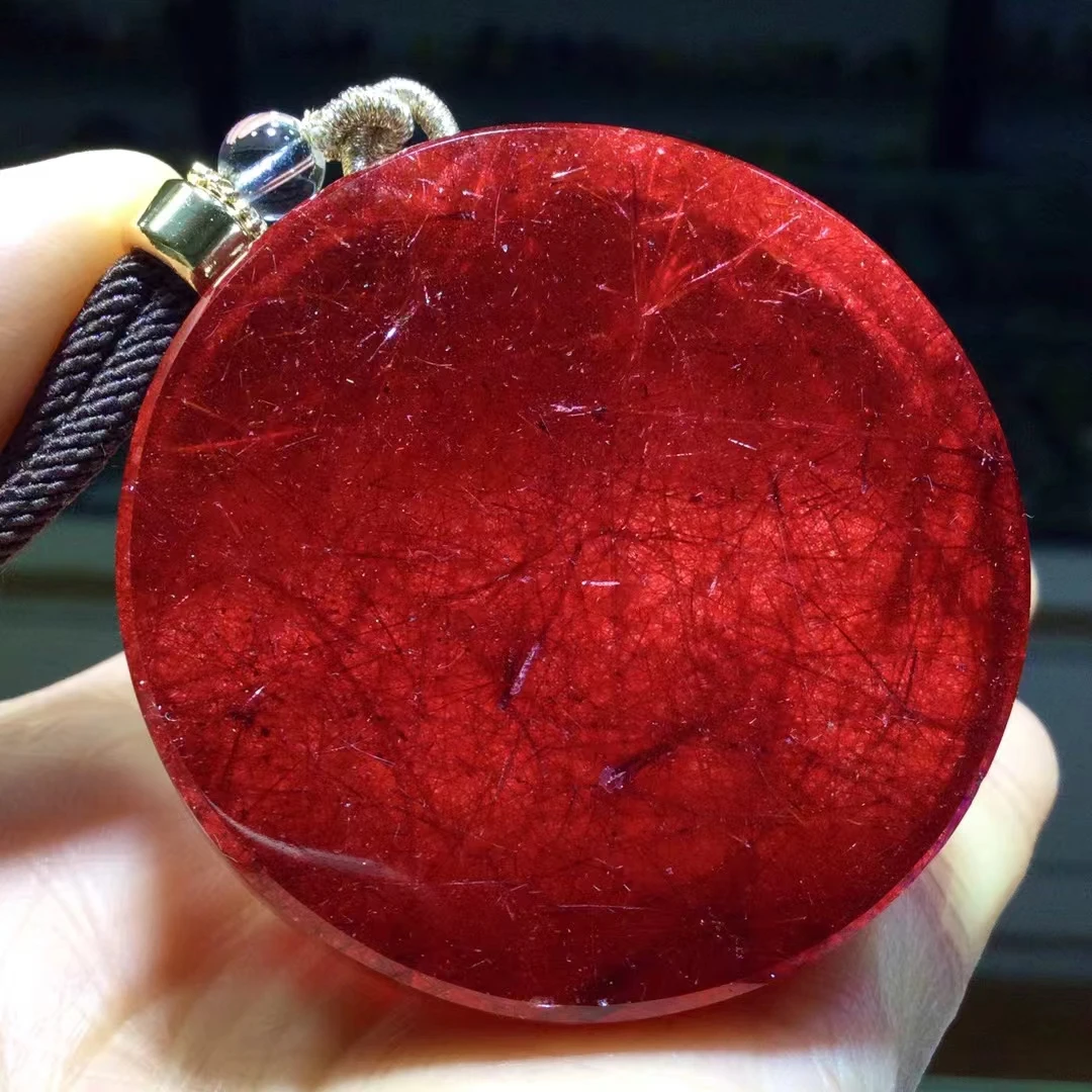 

Natural Red Rutilated Quartz Pendant Necklace Jewelry 48*12.5mm Round Red Rutilated Women Men AAAAAAA