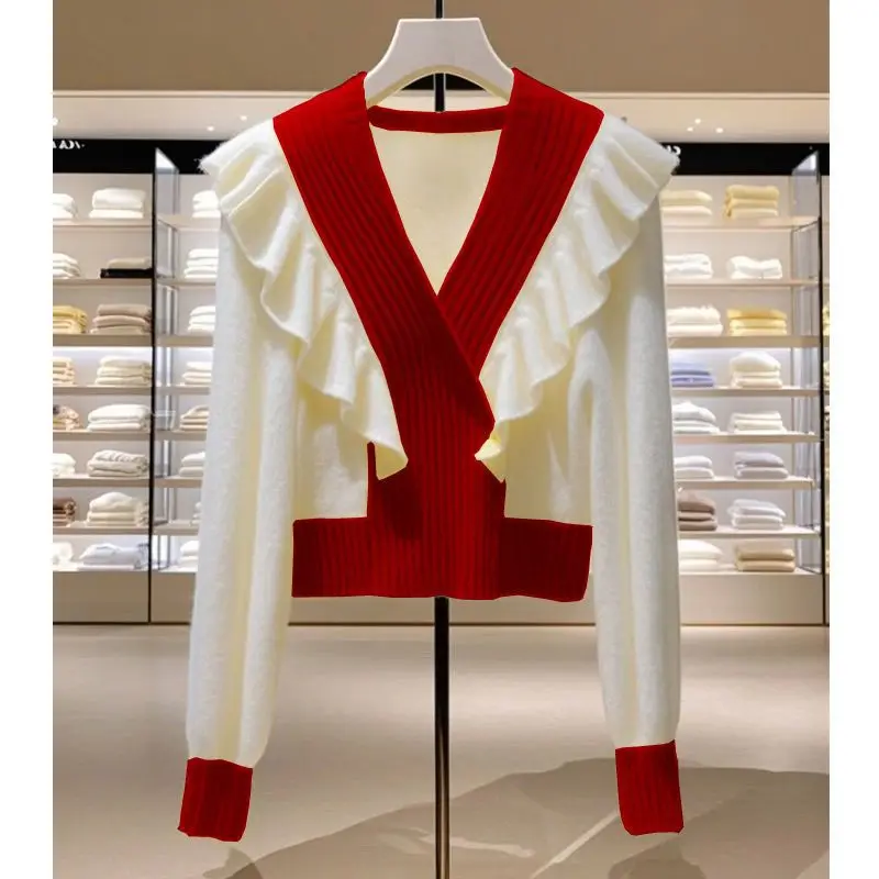 

New Autumn and Winter Fashionable Sweaters with Temperament Soft and Waxy Contrasting Color Sweaters Bottoming Tops for Women