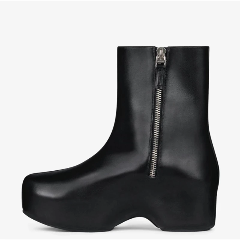 Fashion Ankle High Rain Boots Elastic Upper Thick Platform Anti-skid New Women\'s Short Boots Round Toe Side Zipper Woman\'s Shoes