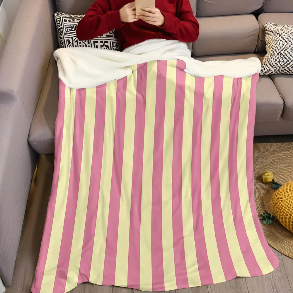 Pink Yellow Vertical Stripe Flannel Blanket Warm Soft Halloween Christmas Decorative Couch Warm Cozy All-Season Gift