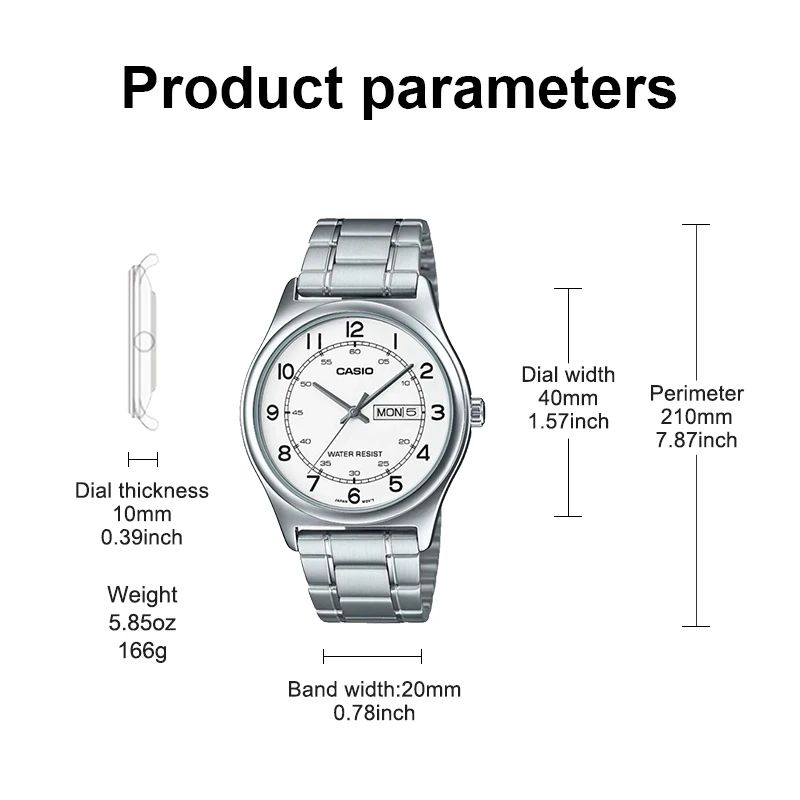 CASIO MTP-V006D Men's Everyday Dress Watch,white Dial, Day/Date Window, 30M Water Resistant, Stainless Steel Band