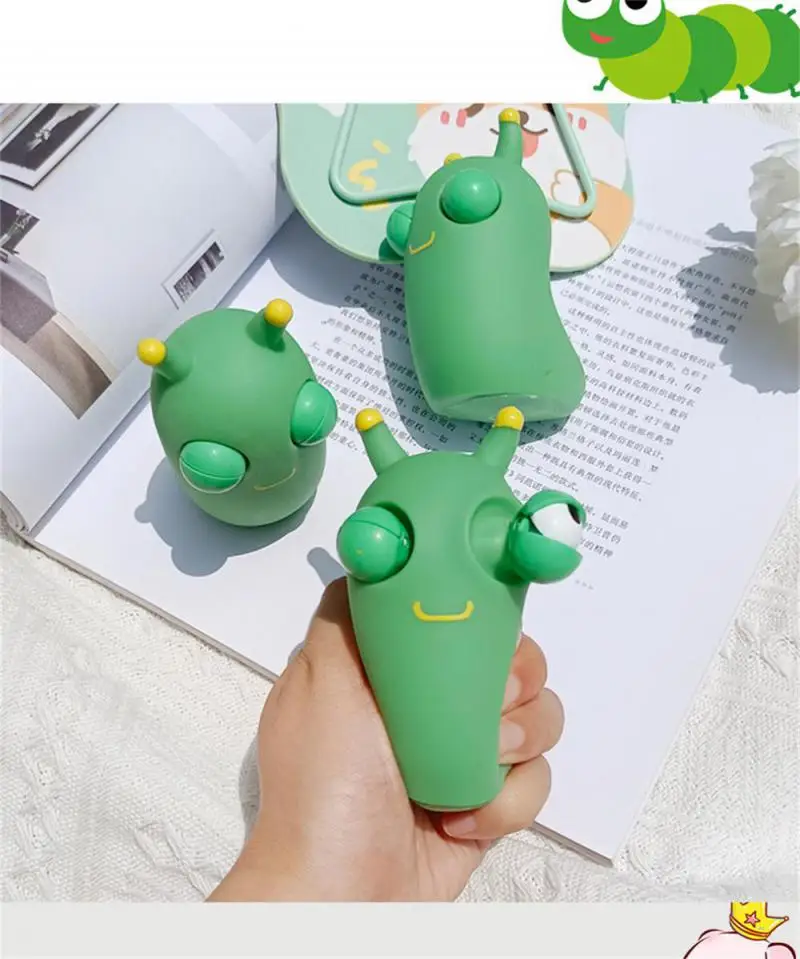 Creativity Burst Eyes Caterpillar Squeeze Toys Funny Eyeball Burst Squishy Toys Kids Anti Stress Green Worm Stress Relief Toys