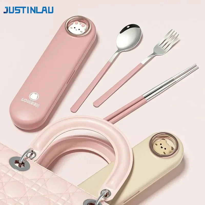 

JUSTINLAU портативный набор посуды из нержавеющей стали, набор столовых приборов, ложка, вилка, палочки для еды с коробкой для хранения, посуда для пикника на открытом воздухе